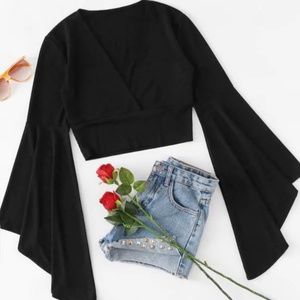 shein plus size Flounce Sleeve Surplice Crop top 3xl